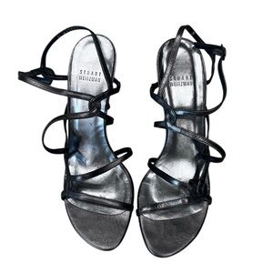 Stuart Weitzman Size 9 Pewter Gunmetal Leather Strappy Sandals Heels